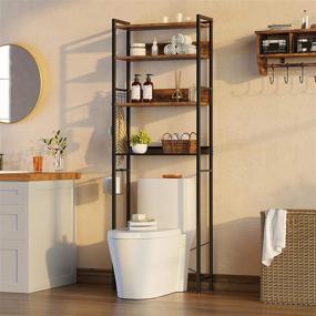 img 3 attached to 🚽 Rustic Brown Wooden Freestanding Bathroom Organizer - 4-Tier Over The Toilet Storage Rack by Rolanstar, Multifunctional Bathroom Toilet Rack