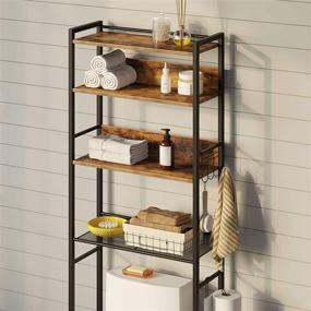 img 1 attached to 🚽 Rustic Brown Wooden Freestanding Bathroom Organizer - 4-Tier Over The Toilet Storage Rack by Rolanstar, Multifunctional Bathroom Toilet Rack