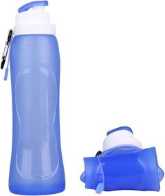 img 4 attached to Collapsible Silicone Water Bottle Blue - Portable & Leakproof - 500ML / 17OZ - For Sports, Outdoor Workouts & Activities