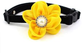 img 4 attached to 🌻 PETFAVORITES Sunflower Charm Suede Dog Cat Collar Bow Tie with Rhinestone Pearl - Cute Accessories for Small Female Dogs, Puppies, Kittens - Chihuahua, Yorkie Clothes, Costume Outfits