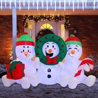 🎅 mesmerizing 6 ft long led inflatable: three sitting snowmans christmas inflatable for party & lawn decorations logo