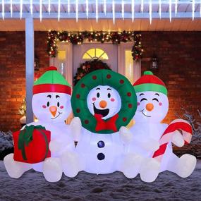 img 4 attached to 🎅 Mesmerizing 6 FT Long LED Inflatable: Three Sitting Snowmans Christmas Inflatable for Party & Lawn Decorations