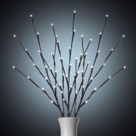 🌳 plug-in 3-pack lighted branches for vases - diy christmas twig pathway lights with 60 led bulbs, artificial tree bendable xmas fairy lights, stakes included, for outdoor indoor party decoration in pure white logo