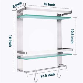 img 1 attached to 🛁 HOMEIDEAS 15 Inch Stainless Steel Rustproof Brushed Nickel Bathroom Shelf with Towel Bar: Wall Mounted 2 Tier Frosted Glass Shelf - Tempered Glass