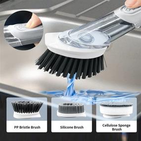 img 3 attached to Grey Neilgo 3-in-1 Soap Dispensing Dish Brush with Handle - Kitchen Scrub Brush, Automatic Liquid Addition Brush, Soap Control Dishwand Brush