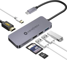 img 4 attached to 🔌 7-in-1 USB C to HDMI Hub Multiport Adapter Dock by NOV8Tech - Portable Aluminum Dongle for MacBook Pro Air M1, XPS, Alienware & More Devices - Includes SD/Micro SD Card Readers, USB C 100W Power Delivery, USB 3.0, and 2X USB 2.0 Ports