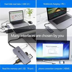 img 2 attached to 🔌 7-in-1 USB C to HDMI Hub Multiport Adapter Dock by NOV8Tech - Portable Aluminum Dongle for MacBook Pro Air M1, XPS, Alienware & More Devices - Includes SD/Micro SD Card Readers, USB C 100W Power Delivery, USB 3.0, and 2X USB 2.0 Ports