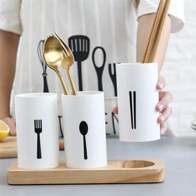 img 1 attached to 🍴 MyLifeUNIT Kitchen Utensil Caddy: Perfect Flatware Organizer with Elegant Wood Base