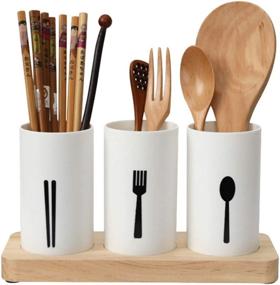 img 4 attached to 🍴 MyLifeUNIT Kitchen Utensil Caddy: Perfect Flatware Organizer with Elegant Wood Base