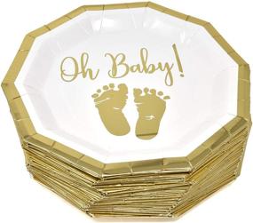 img 3 attached to 🍼 Gold Foil and White Oh Baby Baby Shower Plates - 50 Disposable Paper Dinner Plates for Boys or Girls, Neutral Gender Reveal Party Supplies and Decorations with Baby Footprints