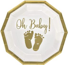 img 2 attached to 🍼 Gold Foil and White Oh Baby Baby Shower Plates - 50 Disposable Paper Dinner Plates for Boys or Girls, Neutral Gender Reveal Party Supplies and Decorations with Baby Footprints