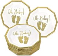 🍼 gold foil and white oh baby baby shower plates - 50 disposable paper dinner plates for boys or girls, neutral gender reveal party supplies and decorations with baby footprints logo