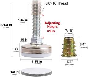 img 3 attached to 🛋️ Adjustable Furniture Levelers with Large Base and Felt Pads - Heavy Duty Leveling Feet for Tables, Chairs, Cabinets, Sofa Raiser - Support up to 1320LBs - T-Nut Kit 3/8”-16 Thread (4 Pack)