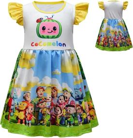 img 2 attached to 🐰 Cute and Comfy Rabbitcess Melon Dress for Baby Girls: Flutter Sleeves, Cartoon Design, Milksilk Skirt, Ages 1-7