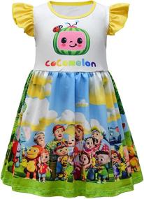 img 4 attached to 🐰 Cute and Comfy Rabbitcess Melon Dress for Baby Girls: Flutter Sleeves, Cartoon Design, Milksilk Skirt, Ages 1-7