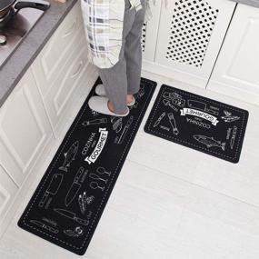 img 2 attached to 🔵 Carvapet 2 Piece Non-Slip Kitchen Mat Rubber Backing Doormat Runner Rug Set, Cozinha Design (Navy Blue 15"x47"+15"x23") - Stylish and Practical Kitchen Mat Set with Navy Blue Cozinha Design