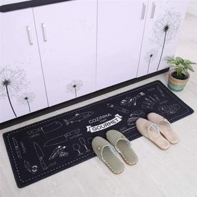 img 1 attached to 🔵 Carvapet 2 Piece Non-Slip Kitchen Mat Rubber Backing Doormat Runner Rug Set, Cozinha Design (Navy Blue 15"x47"+15"x23") - Stylish and Practical Kitchen Mat Set with Navy Blue Cozinha Design