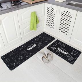 img 4 attached to 🔵 Carvapet 2 Piece Non-Slip Kitchen Mat Rubber Backing Doormat Runner Rug Set, Cozinha Design (Navy Blue 15"x47"+15"x23") - Stylish and Practical Kitchen Mat Set with Navy Blue Cozinha Design