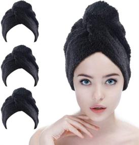 img 4 attached to SINLAND Microfiber Hair Drying Cap Hair Towel Turban Twist for Long Hair 3 Pack: Fast Drying, Absorbent, Soft Lightweight - Black