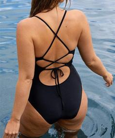 img 3 attached to 👙 FlatterMe Black One Piece Swimsuit for Women - V Neck Front Tie, Cross Back, and Lace Up - Bathing Suit Swimwear