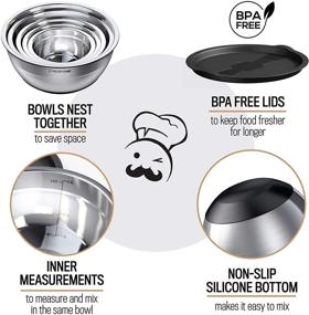 img 3 attached to 🥣 Stackable Stainless Steel Mixing Bowls Set of 5 with Lids - Multifunctional Measuring Bowl Set with Silicone Base - 1.2 / 1.7 / 2.2 / 3.6 / 4.7 Quart