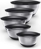 🥣 stackable stainless steel mixing bowls set of 5 with lids - multifunctional measuring bowl set with silicone base - 1.2 / 1.7 / 2.2 / 3.6 / 4.7 quart logo