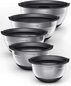 img 4 attached to 🥣 Stackable Stainless Steel Mixing Bowls Set of 5 with Lids - Multifunctional Measuring Bowl Set with Silicone Base - 1.2 / 1.7 / 2.2 / 3.6 / 4.7 Quart