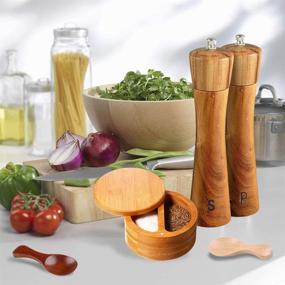 img 3 attached to 🍽️ Premium Salt and Pepper Grinder Set with Refillable Wood Grinders, Bamboo Container Box, and Magnetic Lid