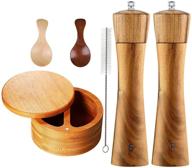 🍽️ premium salt and pepper grinder set with refillable wood grinders, bamboo container box, and magnetic lid logo