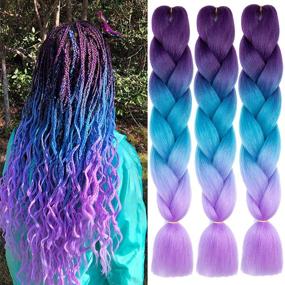 img 4 attached to Xiaofeng 3-Pack 24'' Ombre Jumbo Braiding Hair Extensions for Crochet Braids - Purple/Lake Blue/Light Purple, Synthetic