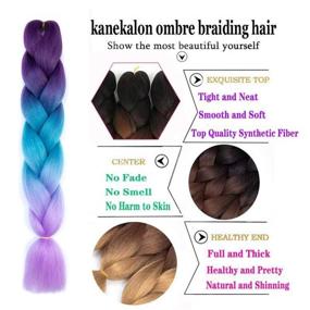 img 3 attached to Xiaofeng 3-Pack 24'' Ombre Jumbo Braiding Hair Extensions for Crochet Braids - Purple/Lake Blue/Light Purple, Synthetic