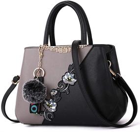 img 4 attached to 👜 Fashionable ELDA Embroidery Women Top Handle Satchel Handbags - Stylish Shoulder Bag Tote Purse for Elegant Ladies