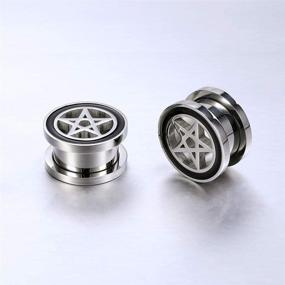 img 2 attached to 🌟 316L Stainless Steel ZS Pentagram Star Ear Plug Tunnels Expander for Body Piercing - Ear Piercing Jewelry