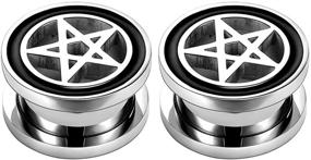 img 4 attached to 🌟 316L Stainless Steel ZS Pentagram Star Ear Plug Tunnels Expander for Body Piercing - Ear Piercing Jewelry