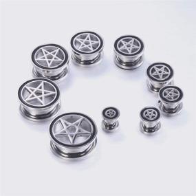 img 1 attached to 🌟 316L Stainless Steel ZS Pentagram Star Ear Plug Tunnels Expander for Body Piercing - Ear Piercing Jewelry