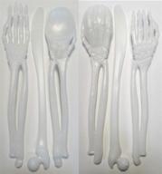 premium skeleton plastic silverware set: non-disposable cutlery forks, spoons & knives - heavy-duty party utensils (6 utensil place setting - 18 total pieces) logo