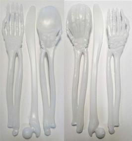 img 4 attached to Premium Skeleton Plastic Silverware Set: Non-Disposable Cutlery Forks, Spoons & Knives - Heavy-Duty Party Utensils (6 Utensil Place Setting - 18 Total Pieces)