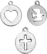 🏵️ jgfinds bulk round charm pendants - 150 pack (50 heart, 50 dove, 50 cross) in silver tone, 5/8 inch, ideal for diy jewelry making crafts logo