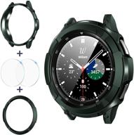 goton 3 в 1 аксессуары для samsung galaxy watch 4 classic 42 мм - прочный бампер-чехол из tpu armor, 2 защитных стеклянных пленки для экрана и 1 зеленое кольцо обода. логотип