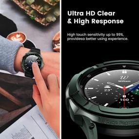 img 1 attached to Goton 3 в 1 Аксессуары для Samsung Galaxy Watch 4 Classic 42 мм - Прочный бампер-чехол из TPU Armor, 2 защитных стеклянных пленки для экрана и 1 зеленое кольцо обода.