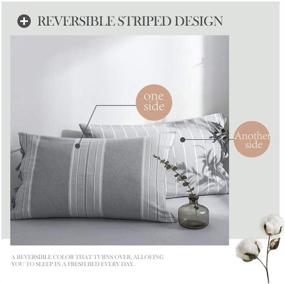 img 1 attached to BISELINA 100% Washed Cotton Striped Duvet Cover Set with Bowknot Bow Ties - Reversible and Soft Linen Feel - Chic Country Bedding in Grey (Queen Size)