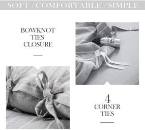 img 2 attached to BISELINA 100% Washed Cotton Striped Duvet Cover Set with Bowknot Bow Ties - Reversible and Soft Linen Feel - Chic Country Bedding in Grey (Queen Size)
