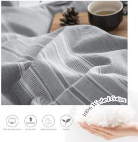 img 3 attached to BISELINA 100% Washed Cotton Striped Duvet Cover Set with Bowknot Bow Ties - Reversible and Soft Linen Feel - Chic Country Bedding in Grey (Queen Size)
