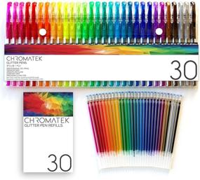 img 4 attached to ✨ Chromatek Glitter Pens 60 Set: Best Colors, 200% Ink, 30 Gel Pens & Refills. Super Glittery Ultra Vivid Colors. No Repeats. Professional Art Pens. Perfect Gift!