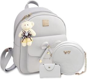 img 4 attached to 🎒 Bowknot Leather Backpack Set: 3 Small Women's Handbags & Wallets in Stylish Fashion Backpacks