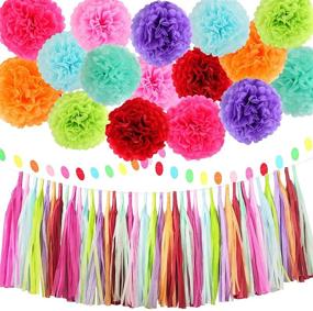 img 4 attached to LyButty Colorful Party Decorations: 16 Tissue Pom Poms, 40 Sheet Tissue 🎉 Tassels, & 1 Polka Dot Paper Garland - Shop Now for Exciting Party Supplies!