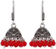 🔴 saissa silver plated oxidised metal bollywood lightweight small jhumka boho earrings: bold red indian jewelry for girls and women logo