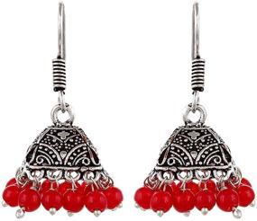 img 4 attached to 🔴 Saissa Silver Plated Oxidised Metal Bollywood Lightweight Small Jhumka Boho Earrings: Bold Red Indian Jewelry for Girls and Women