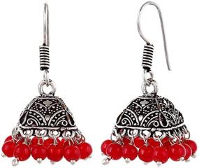 img 3 attached to 🔴 Saissa Silver Plated Oxidised Metal Bollywood Lightweight Small Jhumka Boho Earrings: Bold Red Indian Jewelry for Girls and Women