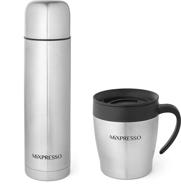 ☕ stainless steel coffee vacuum flask and mug combo - mixpresso coffee thermos, ideal for hot coffee, cold tea | fits car caddy or backpack | leak proof travel mug | 17 ounce capacity logo